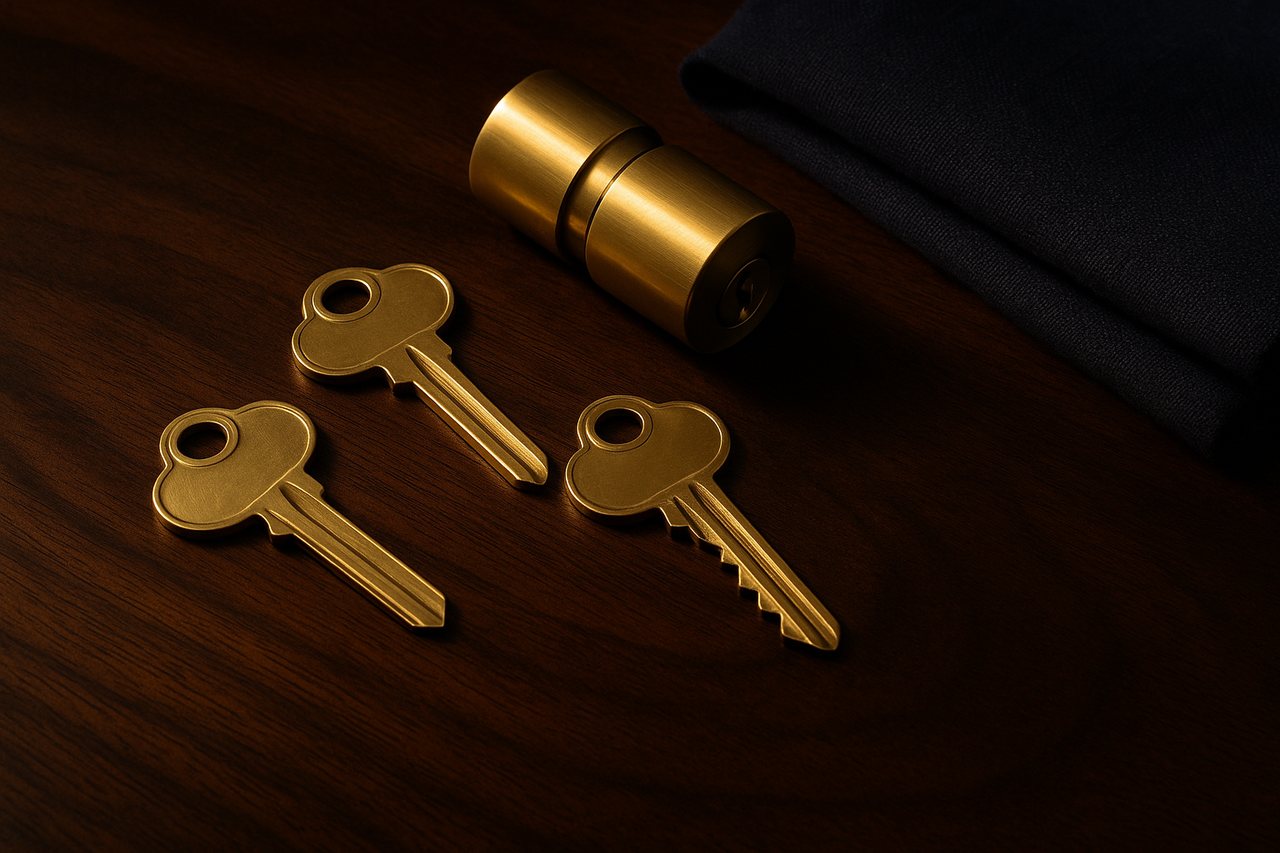 Locksmith workbench with cut keys